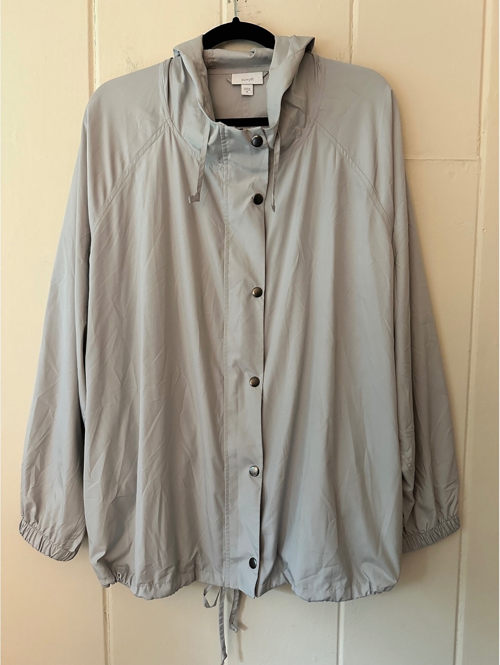 Pure Jill J.Jill Gray Hooded Windbreaker Jacket Zip Anorak Lightweight Size XL
